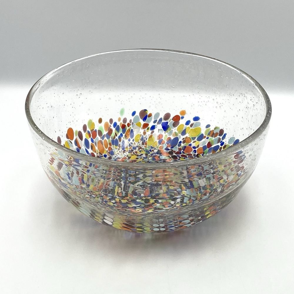 Vtg Home Studio Baja Confetti Art Glass Bowl 9.5" Multicolor Bubble Glass China